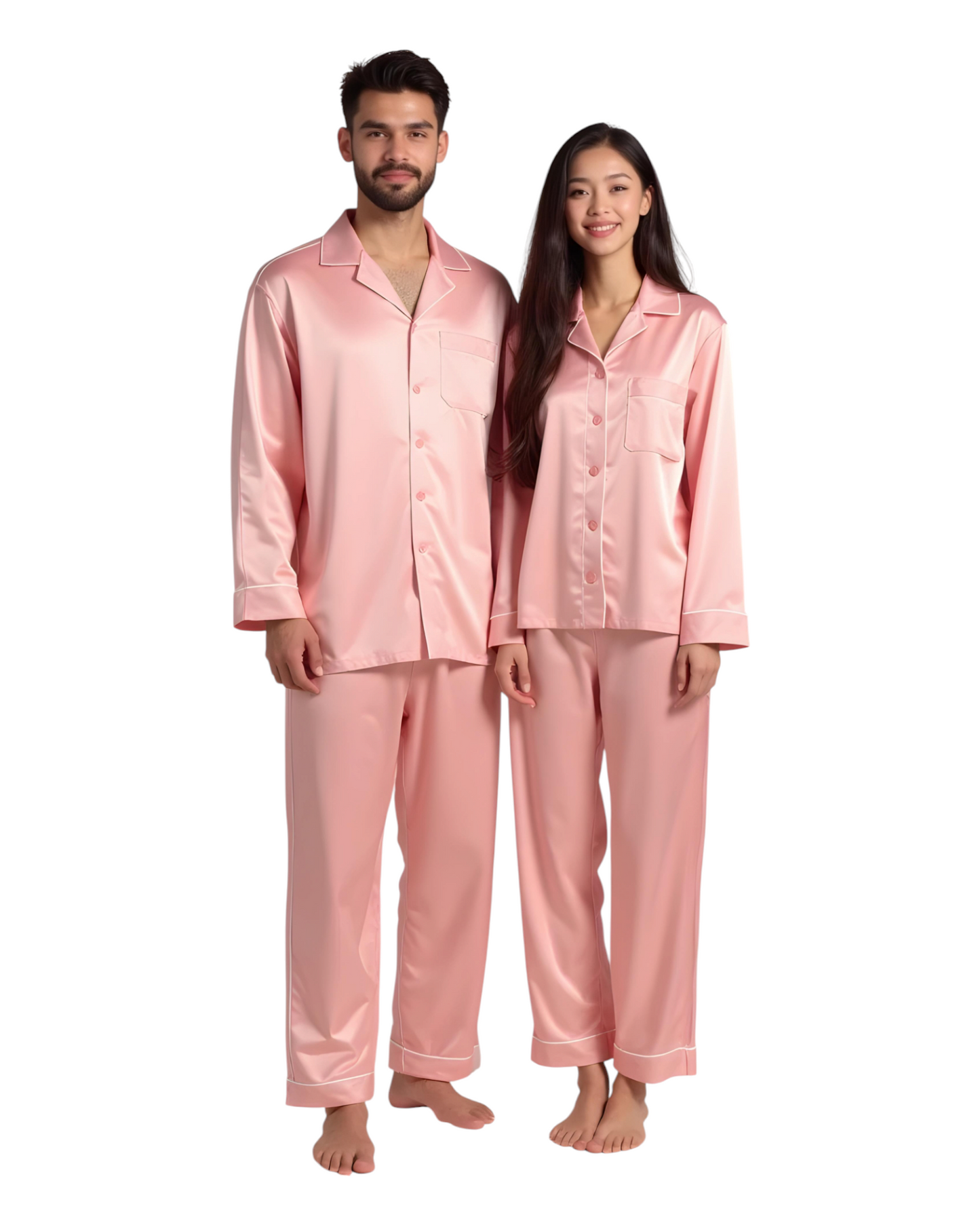 (30%) OFF - Elegant Satin Silk Couple Pajama Set