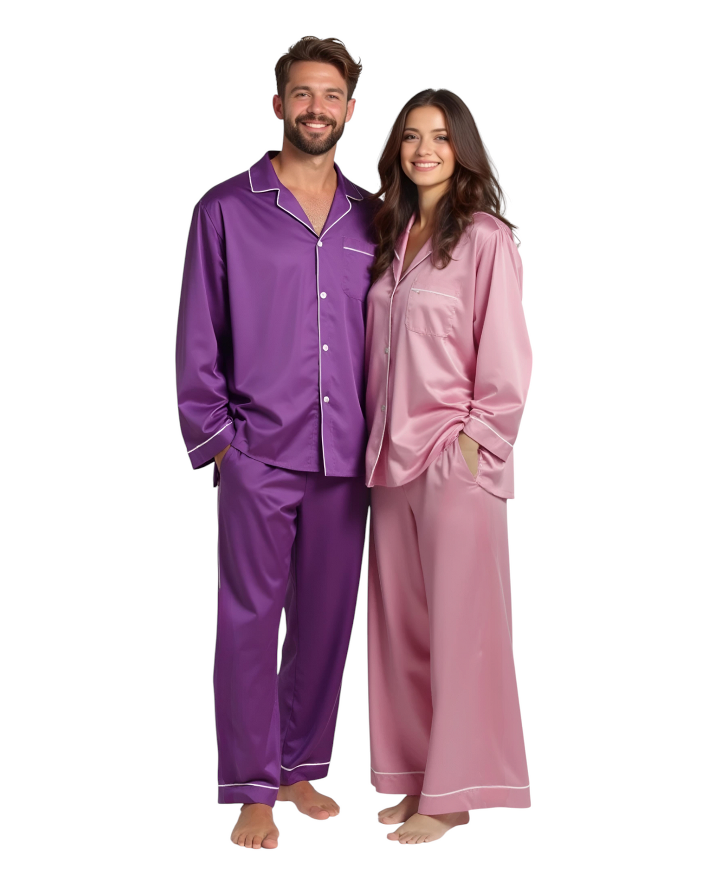 (30%) OFF - Elegant Satin Silk Couple Pajama Set