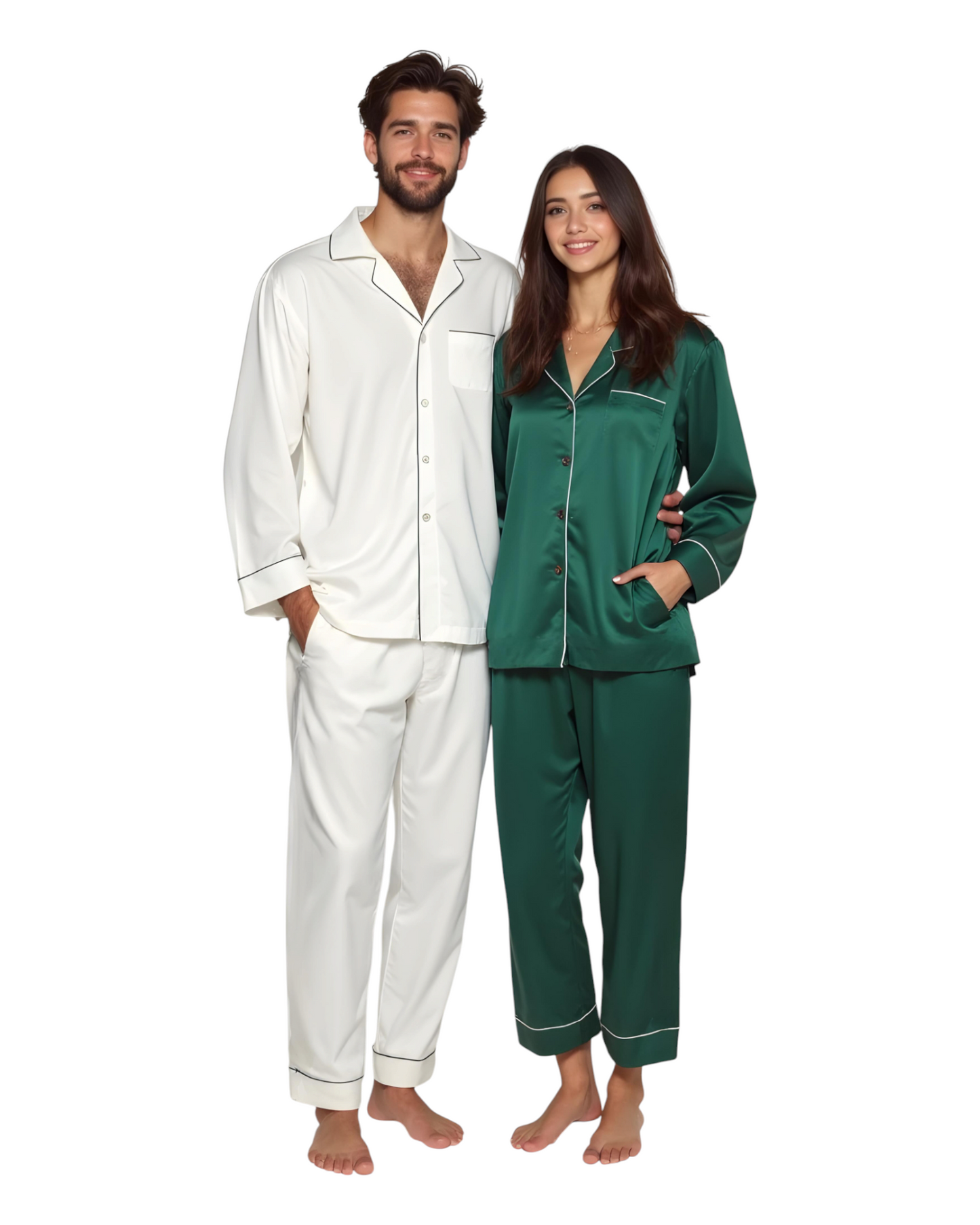 (30%) OFF - Elegant Satin Silk Couple Pajama Set
