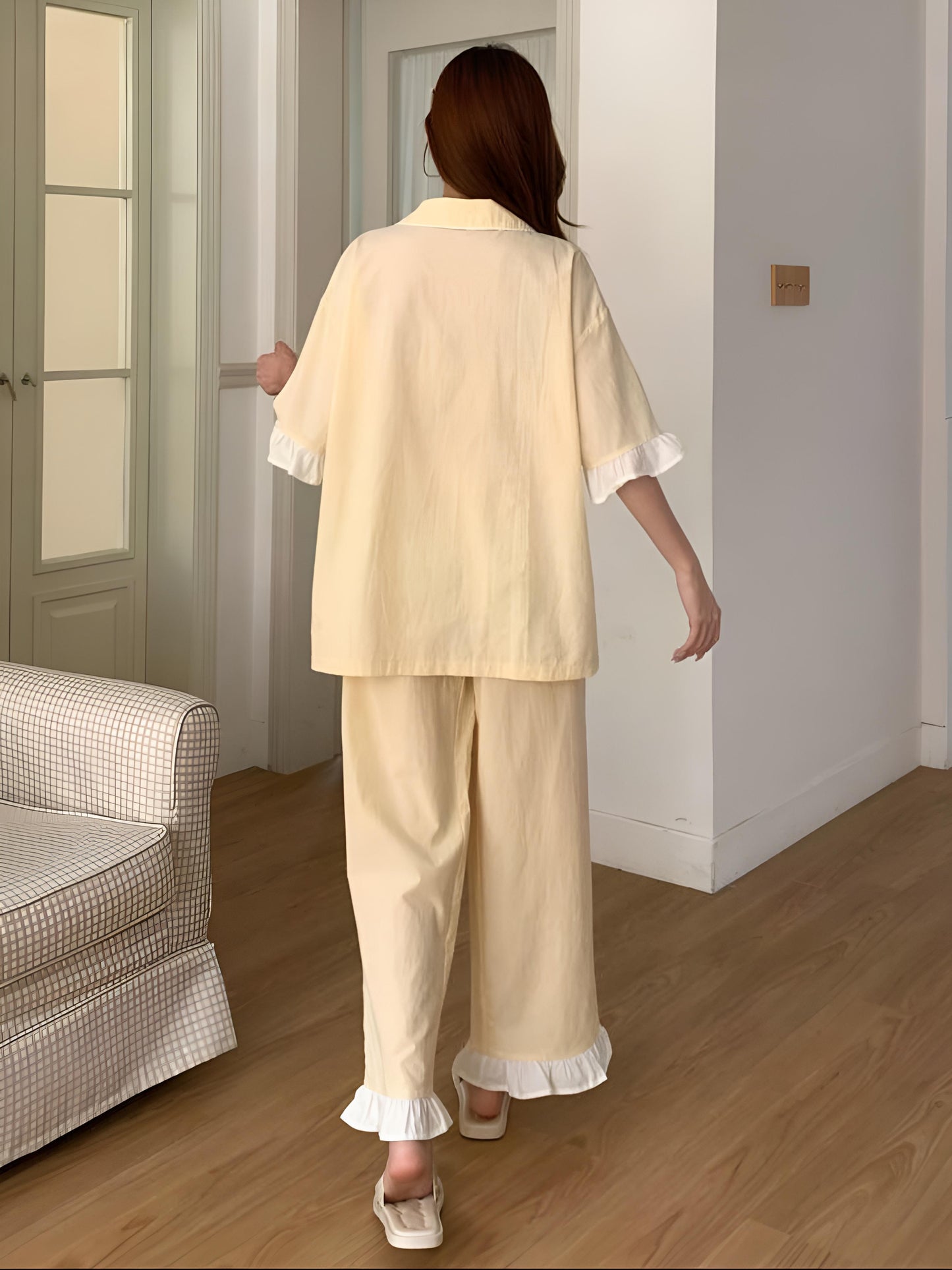 (30%) OFF - Cotton Lace-Trim Pajama Set – Elegant & Ultra-Comfy