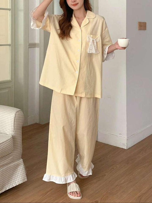 (30%) OFF - Cotton Lace-Trim Pajama Set – Elegant & Ultra-Comfy