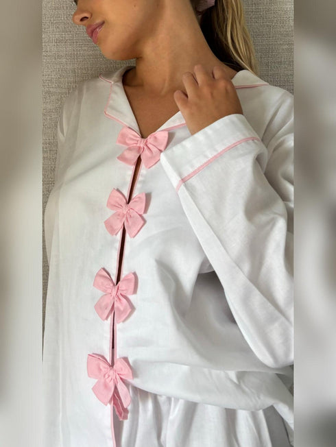 (30%) OFF - Candy Ribbon Pjs - Bow Cotton 2pc Set