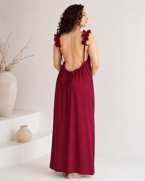 Elara Ruffle Backless Maxi