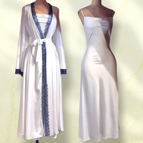 (30%) OFF - Moonlit Silhouettes: Silk 2pc Long Robe Set