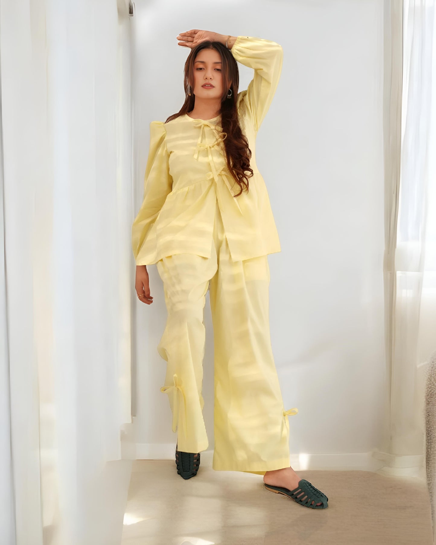 Cotton Bow-Tie Co-Ord Set – Chic Comfort in Pastel Hues