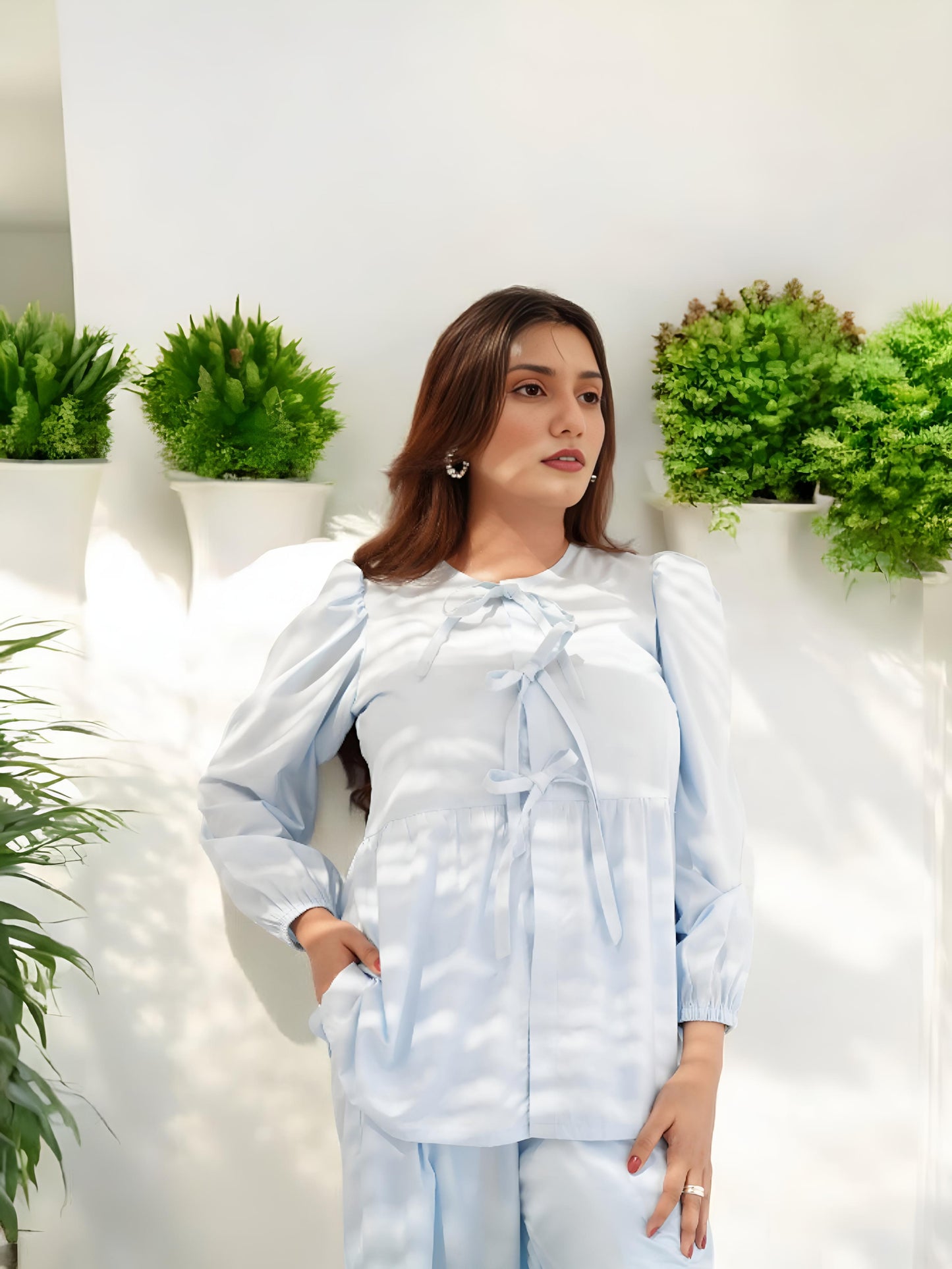 Cotton Bow-Tie Co-Ord Set – Chic Comfort in Pastel Hues