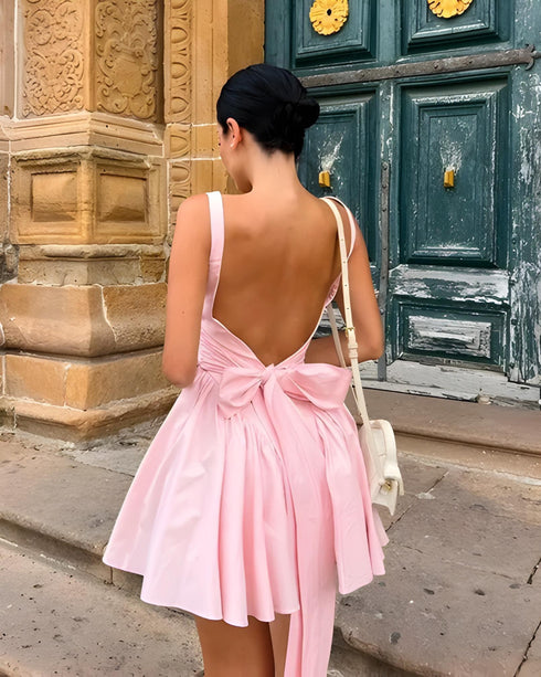 (30%) OFF - Chic Bow-Back Mini Dress – A Perfect Blend of Elegance and Playfulness