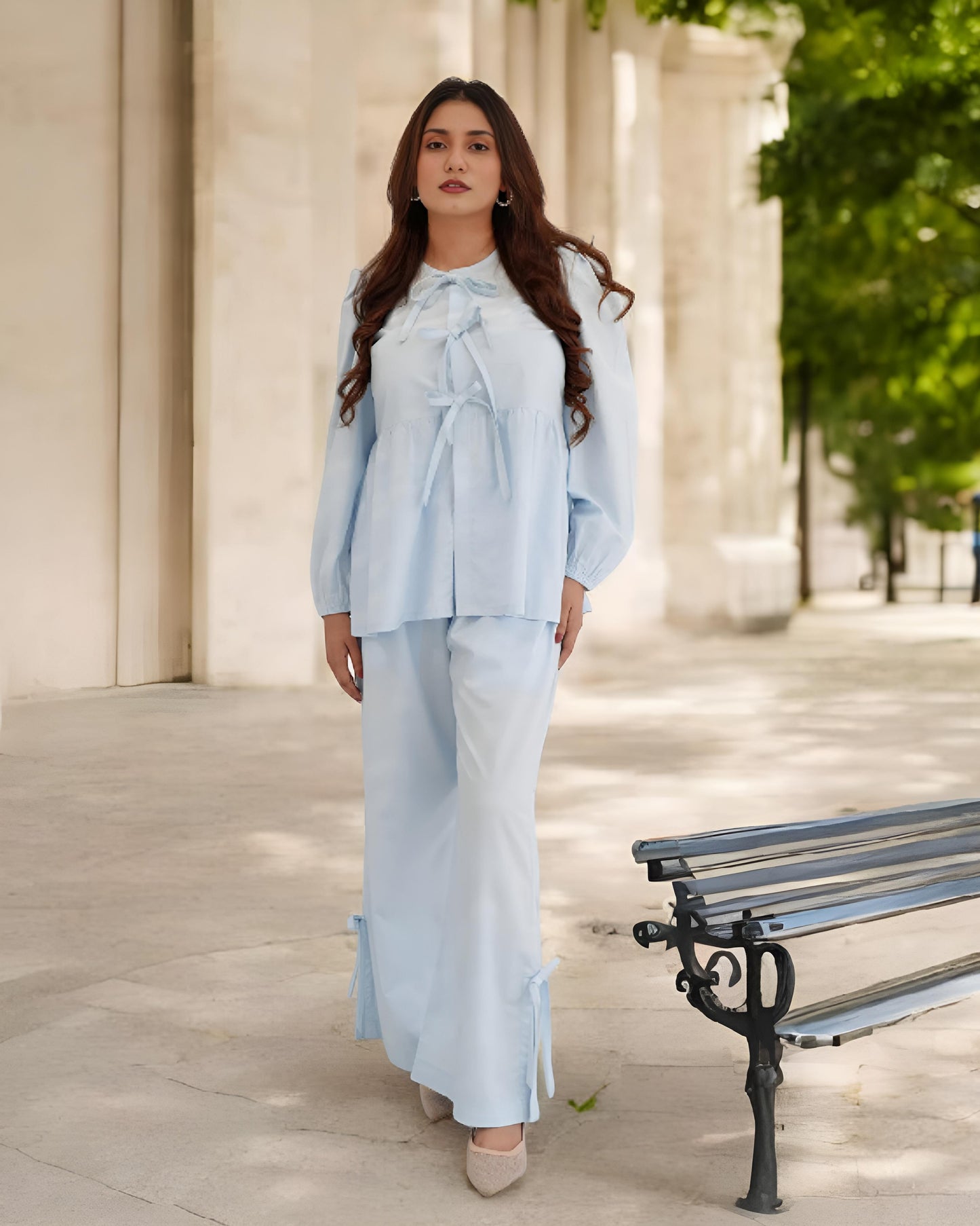 Cotton Bow-Tie Co-Ord Set – Chic Comfort in Pastel Hues