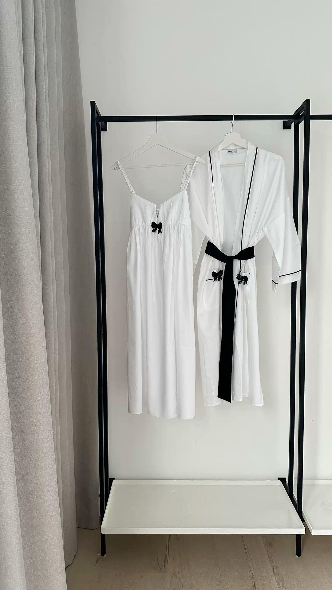 Elegant Cotton Nightwear 2pc Set with Black Bow Accents