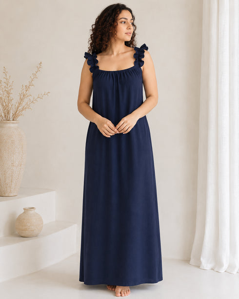 Elara Ruffle Backless Maxi