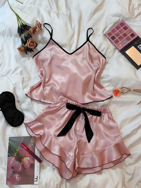 (30%) OFF - Blush Noir Silk - Cami & Shorts Set