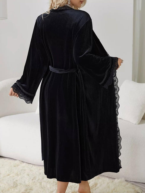 (30%) OFF - Midnight Reverie: Velvet Maxi & Luxe Robe - 2pc Set