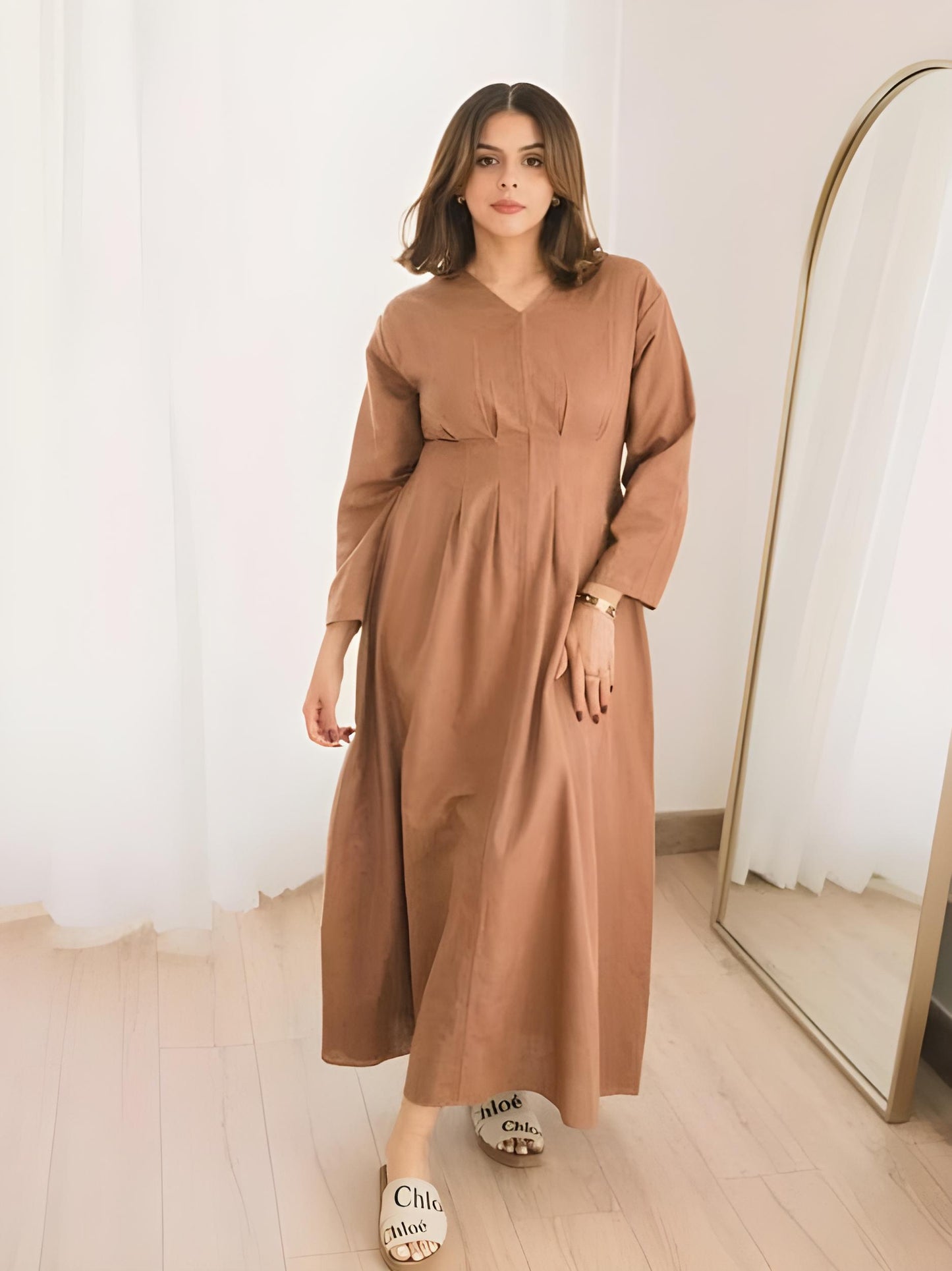 V-Neck Cotton Long Maxi Dress
