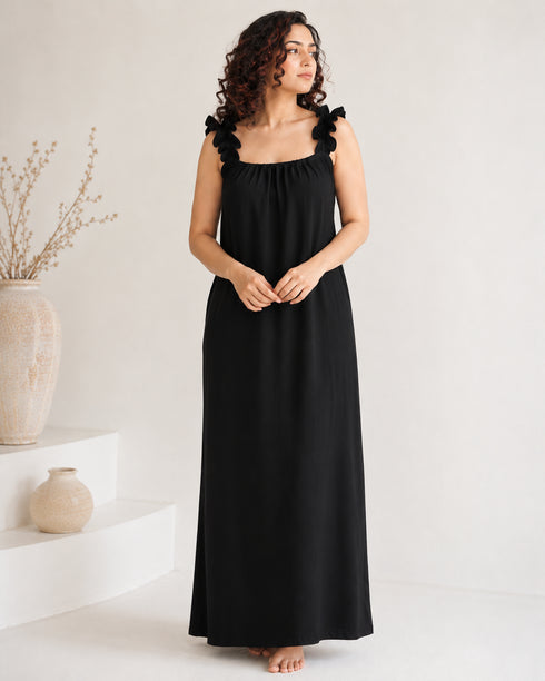 Elara Ruffle Backless Maxi