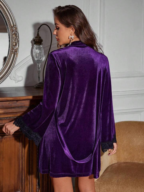 (30%) OFF - Velvet Ritual: Lace-Trimmed Nightgown & Robe Set