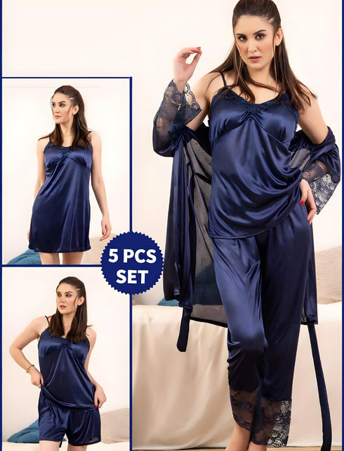 Elegance Defined β 5pc Silk Nightwear Set