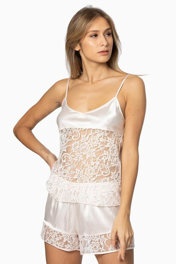 (30%) OFF - Celeste Lace-Panel Silk Lounge Set