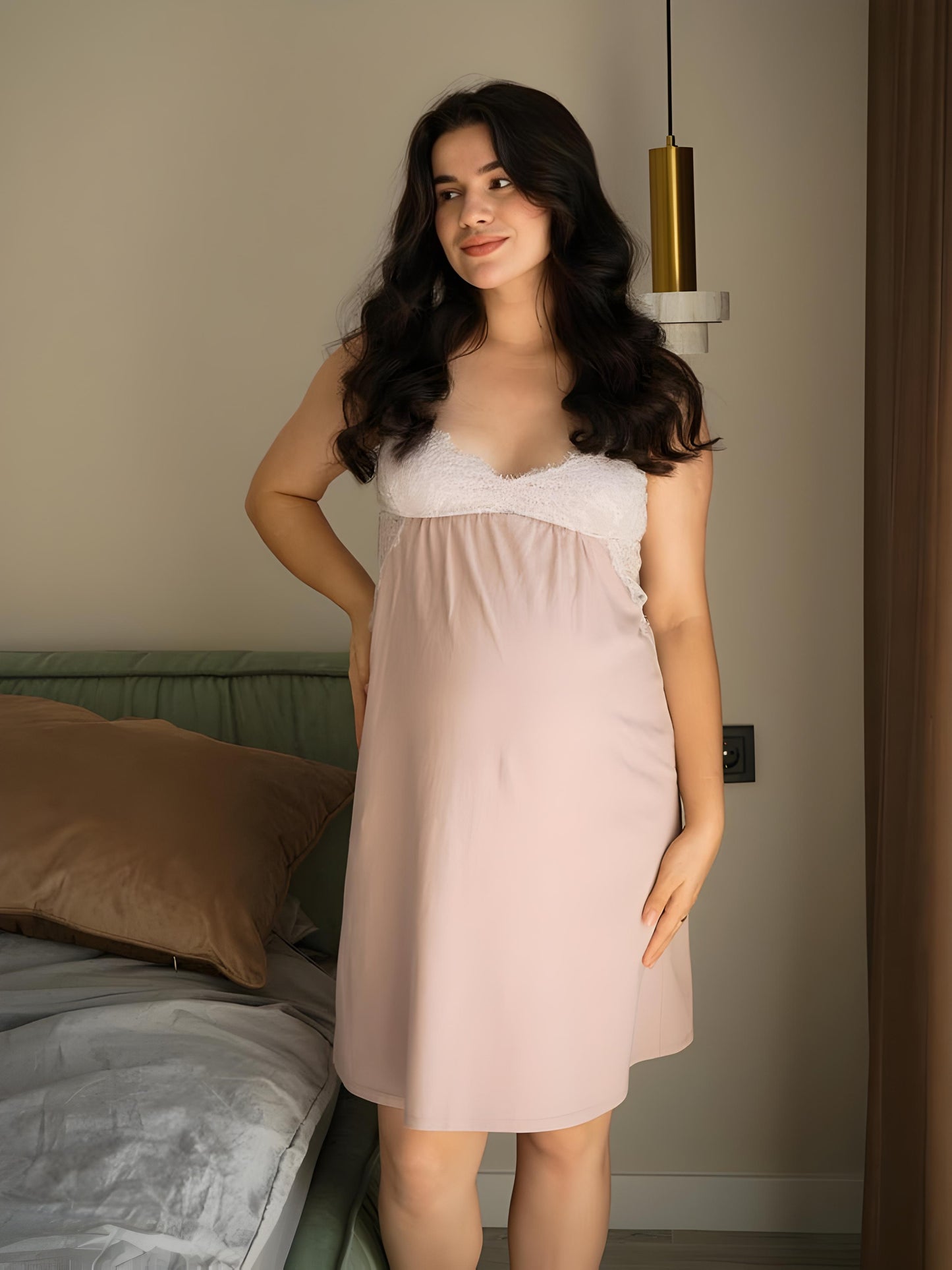 Maternity Cotton Robe 2pc Set - Kimono Lacy Style