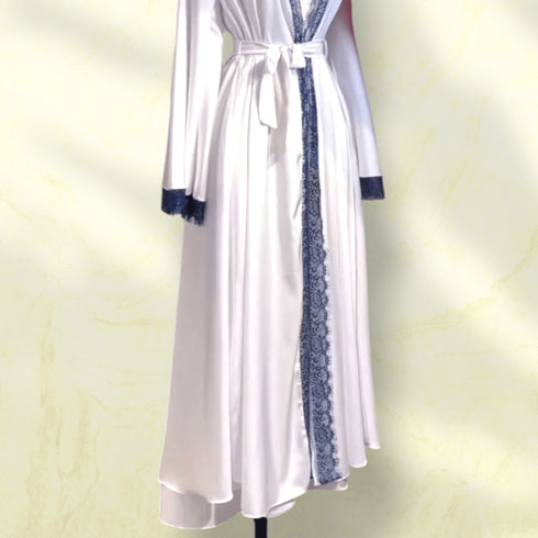 (30%) OFF - Moonlit Silhouettes: Silk 2pc Long Robe Set