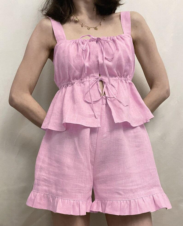 (30%) OFF - Cotton Ruffle Peplum Top and Shorts Set