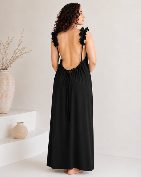 Elara Ruffle Backless Maxi