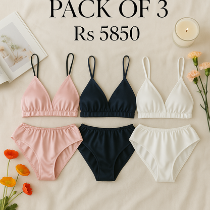 (30%) OFF - Pack of 3 Soft Silk Bralette & High-Waist Panty Set