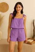 (30%) OFF - Cotton Tie-Strap Cami Shorts Set