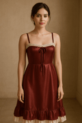 Luxury Silk Lace Trimmed Dress – Soft Maroon Elegance