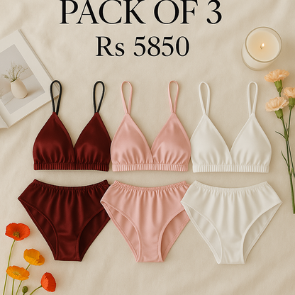 (30%) OFF - Pack of 3 Soft Silk Bralette & High-Waist Panty Set