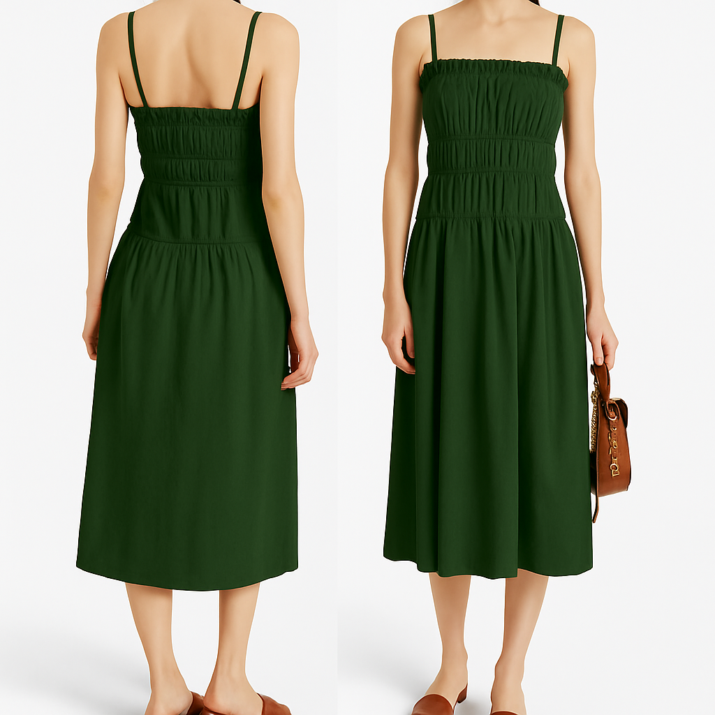 Smocked-Bodice Cotton Midi Dress – Effortless Elegance for Every Occasion
