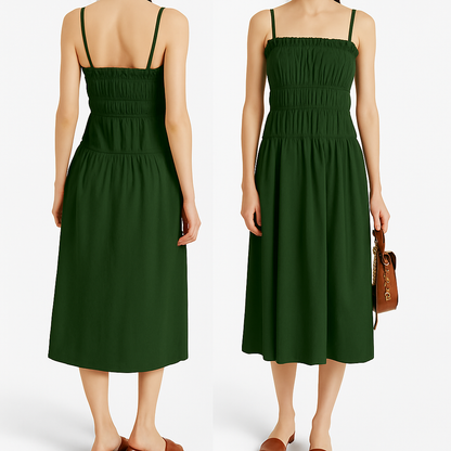 Smocked-Bodice Cotton Midi Dress – Effortless Elegance for Every Occasion