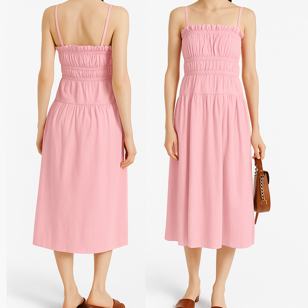 Smocked-Bodice Cotton Midi Dress – Effortless Elegance for Every Occasion