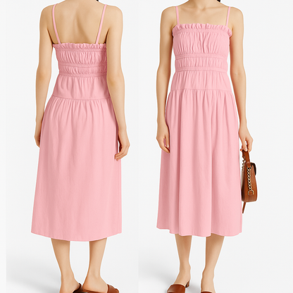 Smocked-Bodice Cotton Midi Dress – Effortless Elegance for Every Occasion