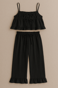 (30%) OFF - Frill Trim Cotton Cami Set – Sleeveless Top & Ruffle Hem Pants