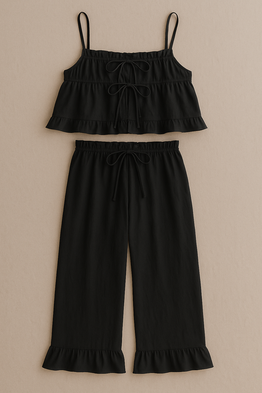 (30%) OFF - Frill Trim Cotton Cami Set – Sleeveless Top & Ruffle Hem Pants