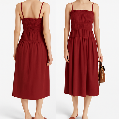 (30%) OFF - Smocked-Bodice Cotton Midi Dress – Effortless Elegance for Every Occasion