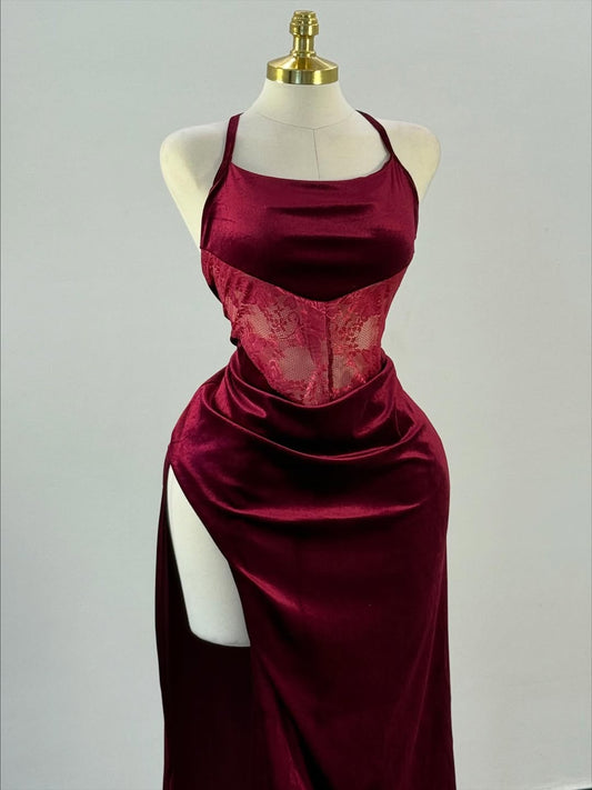 Crimson Eclipse – Velvet Backless Gown