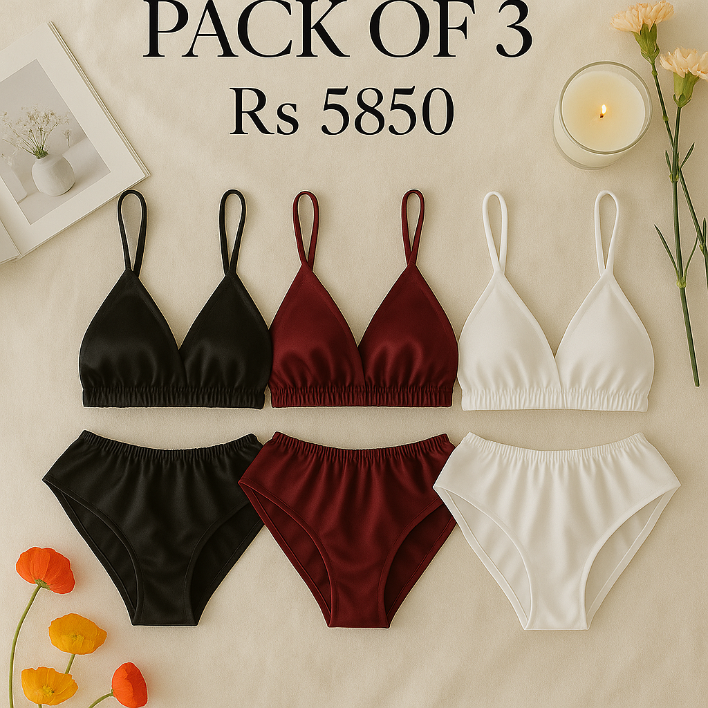 (30%) OFF - Pack of 3 Soft Silk Bralette & High-Waist Panty Set