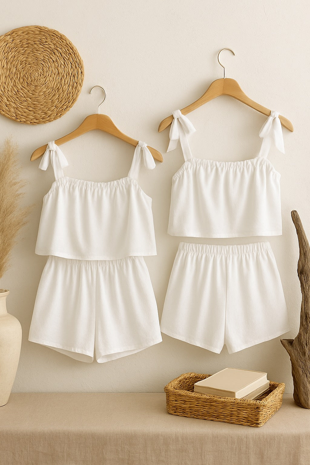 (30%) OFF - Cotton Tie-Strap Cami Shorts Set