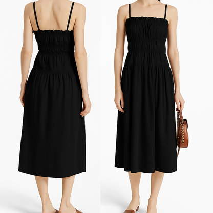 Smocked-Bodice Cotton Midi Dress – Effortless Elegance for Every Occasion