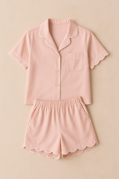 (30%) OFF - Scallop Edge Cotton Nightwear Set
