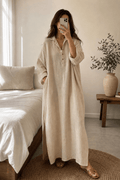 Summer Linen Maxi Shirt (Free Size) – Loose Fit Lounge Wear