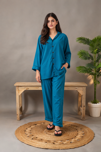 TEAL SOLID SUMMER LINEN PJS