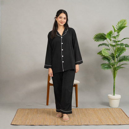BLACK SOLID SUMMER LINEN PJS