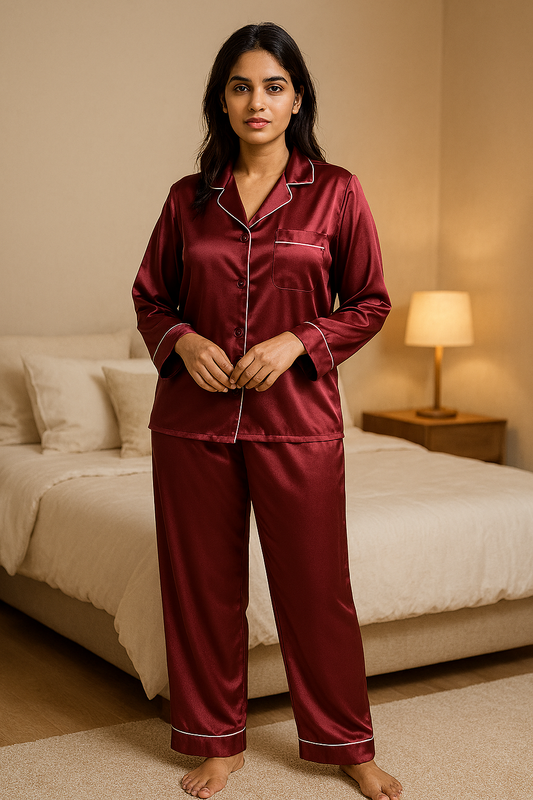 Silk Symphony Pajama Set 🤍🎀