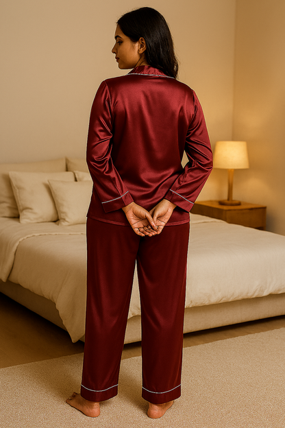 Silk Symphony Pajama Set 🤍🎀