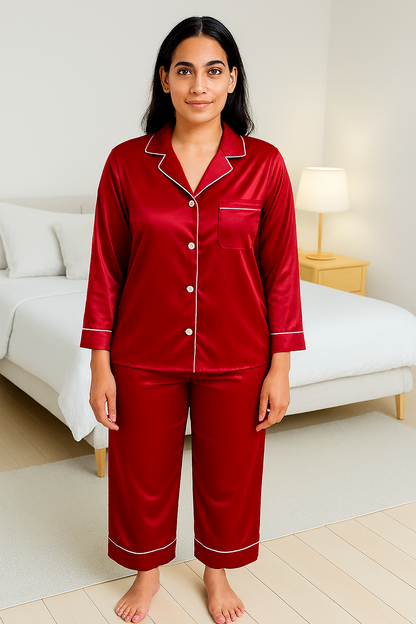 Silk Symphony Pajama Set 🤍🎀