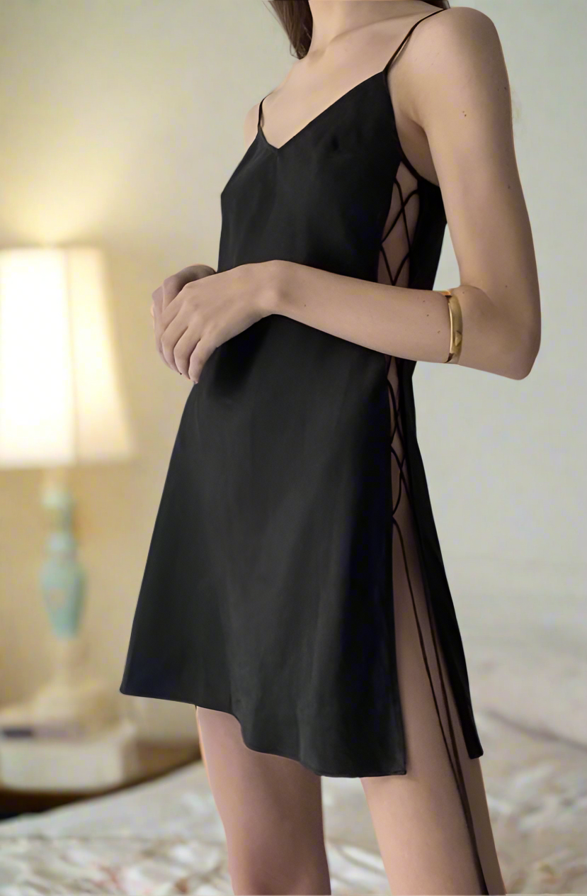 (30%) OFF - Cotton Lace-Up Side Slip Dress