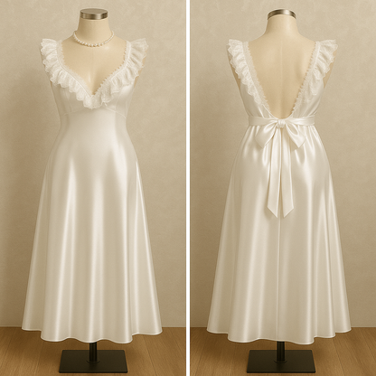 Romantic Silk Lace Nightgown – Elegant Floor-Length Sleepwear