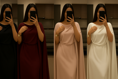 (30%) OFF - Elegant Beige Cape Gown – Minimalist Luxe